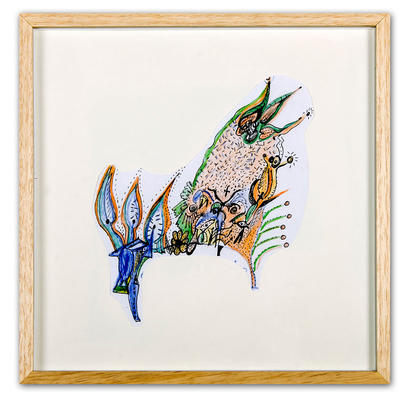 Técnica tinta y lápiz sobre papel, 32 x 32 cm