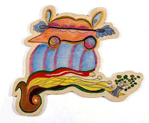 Sin título, lápiz, pastel y bordado a mano sobre lienzo tramado, 117 x 137 cm