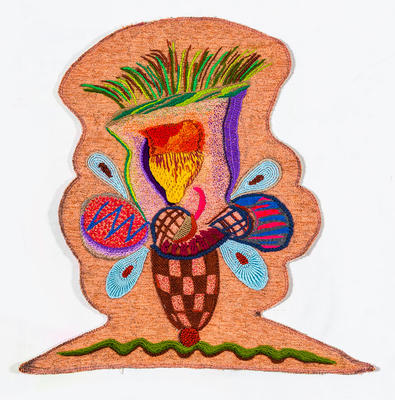 Sin título, lapiz, pastel y bordado a mano sobre género de tapiceria