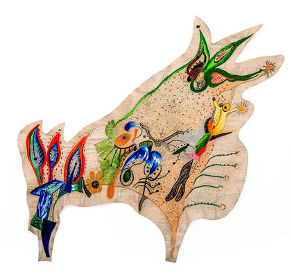 Sin título, lápiz, pastel y bordado a mano sobre lino, 135 x 143 cm