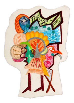 Sin título, lápiz, pastel y bordado a mano sobre lino medidas, 45 x 33 cm